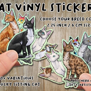 Cat Vinyl Sticker 2.25in Waterproof Matte - Lucky Cat Neko Gato | Bangle | Tux | Tabby | Siamese |  White | Sphinx | Day of the Dead |