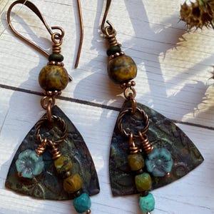 Marsh Song…2 inch long Dangle and Drop earrings Blue Green earrings