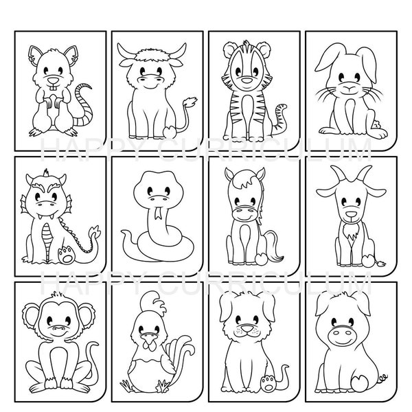 Chinese Zodiac Animals Coloring Pages