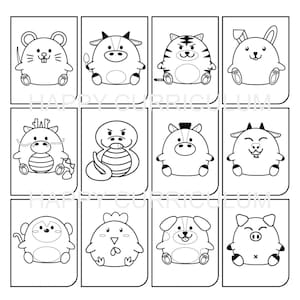 Chinese Zodiac Cute Animals Coloring Pages