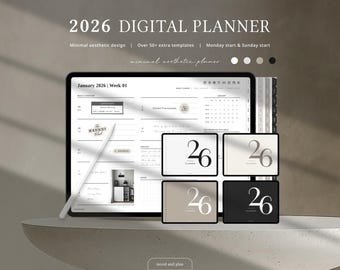 2026 Landscape Digital Planner | 2026 Planner, Minimalist GoodNotes Planner, Dated Monthly + Weekly + Daily, Hyperlinked, All Colors Bundle