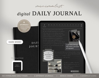 Dark Mode Digital Journal, Digital Daily Journal, Digital Notebook, Dark Mode GoodNotes Journal, Digital Diary for iPad, Notability Journal