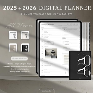 2025 2026 Digital Planner, 2026 Dated Planner, Goodnotes Planner, Notability Planner, iPad & Tablet, Minimalist Modern Planner, PORTRAIT