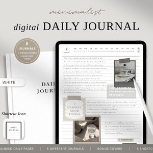 Digital Daily Journal, Minimalist Digital Journal, Aesthetic Digital Journal, GoodNotes Journal, Digital Diary, Digital Notebook, WHITE