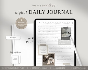 Digital Daily Journal, Minimalist Digital Journal, Aesthetic Digital Journal, GoodNotes Journal, Digital Diary, Digital Notebook, WHITE