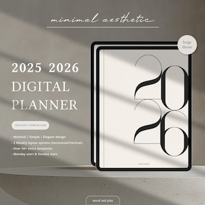 2025 2026 Digital Planner, 2026 Planner, Goodnotes Planner, Notability Planner, iPad & Tablet, Minimalist Modern Planner, PORTRAIT, BEIGE