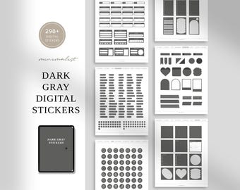 Minimalist Digital Stickers for Digital Planning | Digital Journal Stickers | Planner Stickers | iPad Goodnotes Stickers | DARK GRAY