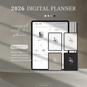 2026 Portrait Digital Planner | 2026 Planner, Minimalist GoodNotes Planner, Dated Monthly + Weekly + Daily, Hyperlinked, All Colors Bundle