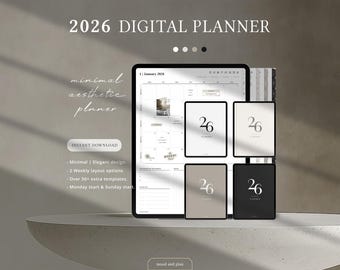 2026 Portrait Digital Planner | 2026 Planner, Minimalist GoodNotes Planner, Dated Monthly + Weekly + Daily, Hyperlinked, All Colors Bundle