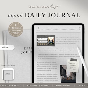 Digital Daily Journal, Minimalist Journal, Aesthetic Digital Journal, GoodNotes Journal, Digital Bullet Journal, Digital Diary, PAPER GRAY
