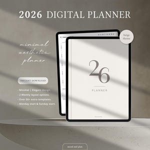 2026 Portrait Digital Planner, 2026 Planner, Goodnotes Planner, Notability Planner, iPad & Tablet, Minimalist Modern Planner, BEIGE Theme