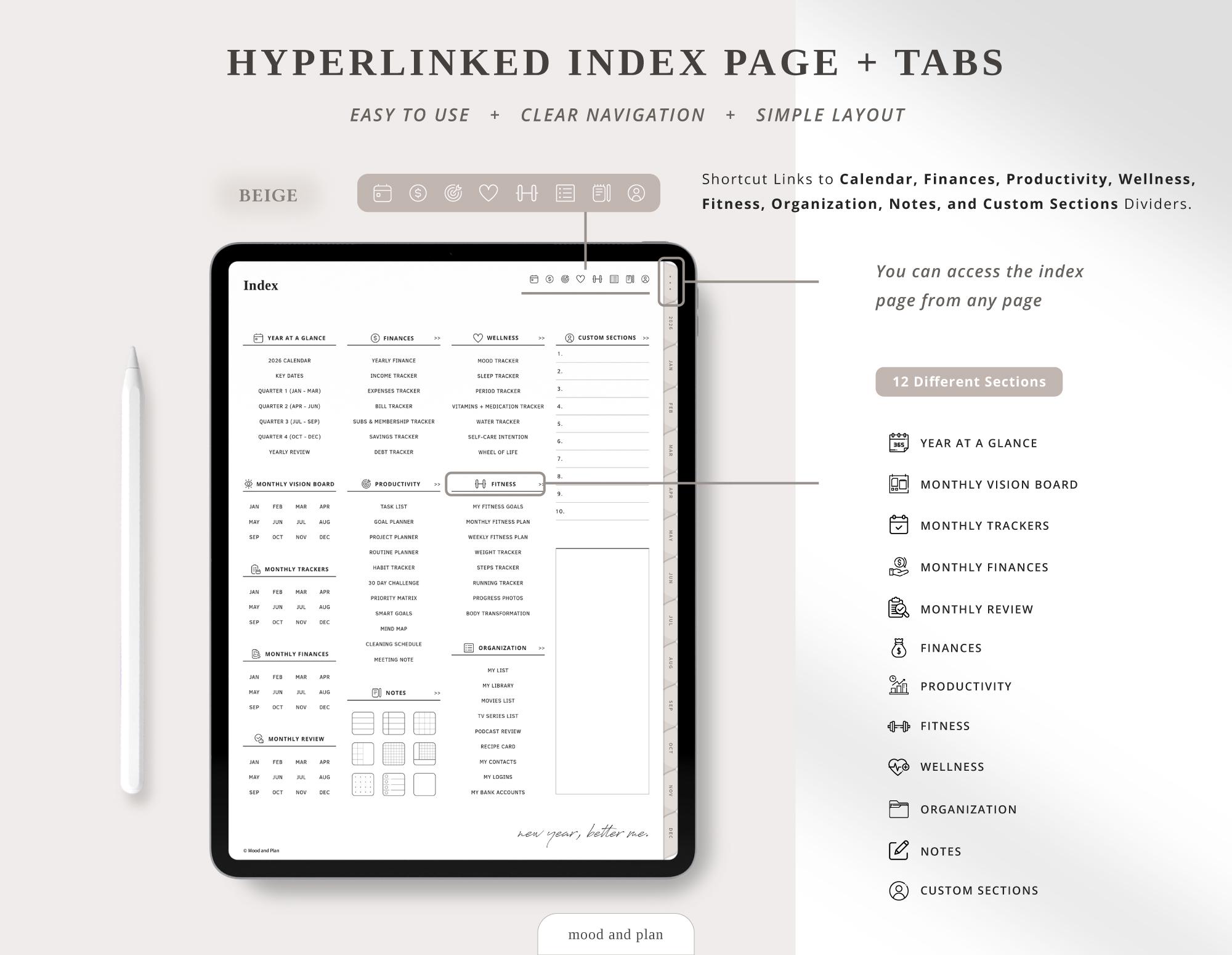 2026 Portrait Digital Planner, 2026 Planner, Goodnotes Planner ...