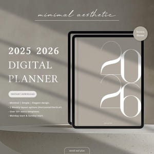 2025 2026 Digital Planner, 2026 Planner, Goodnotes Planner, Notability Planner, iPad & Tablet, Minimalist Modern Planner, PORTRAIT, BROWN