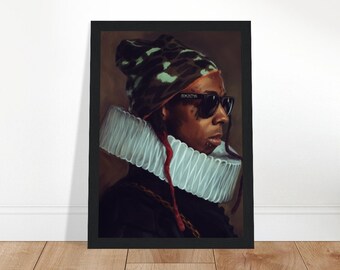 Pre-Framed Lil Wayne Renaissance Print, Hip Hop Royalty, Gift for Music Fans, Modern meets Classic, Premium Matte Wooden Framed Print