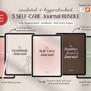 Digital Journal BUNDLE, Gratitude Journal, Self-Care Journal, 365 Day Journal, Undated PDF Digital Planners (Digital Download)