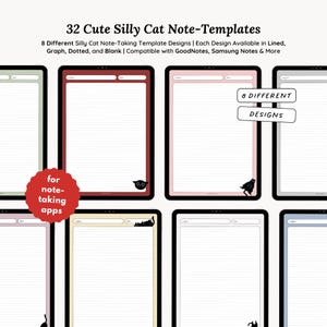 32 simpatici modelli digitali per prendere appunti con i gatti / Righe, a quadretti, a puntini, vuoti / compatibili con GoodNotes, Samsung Notes ecc. (Download digitale) immagine 3