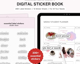 Digital Sticker Book, 200+ Everyday Essential Planner Stickers: GoodNotes, Samsung Notes etc.