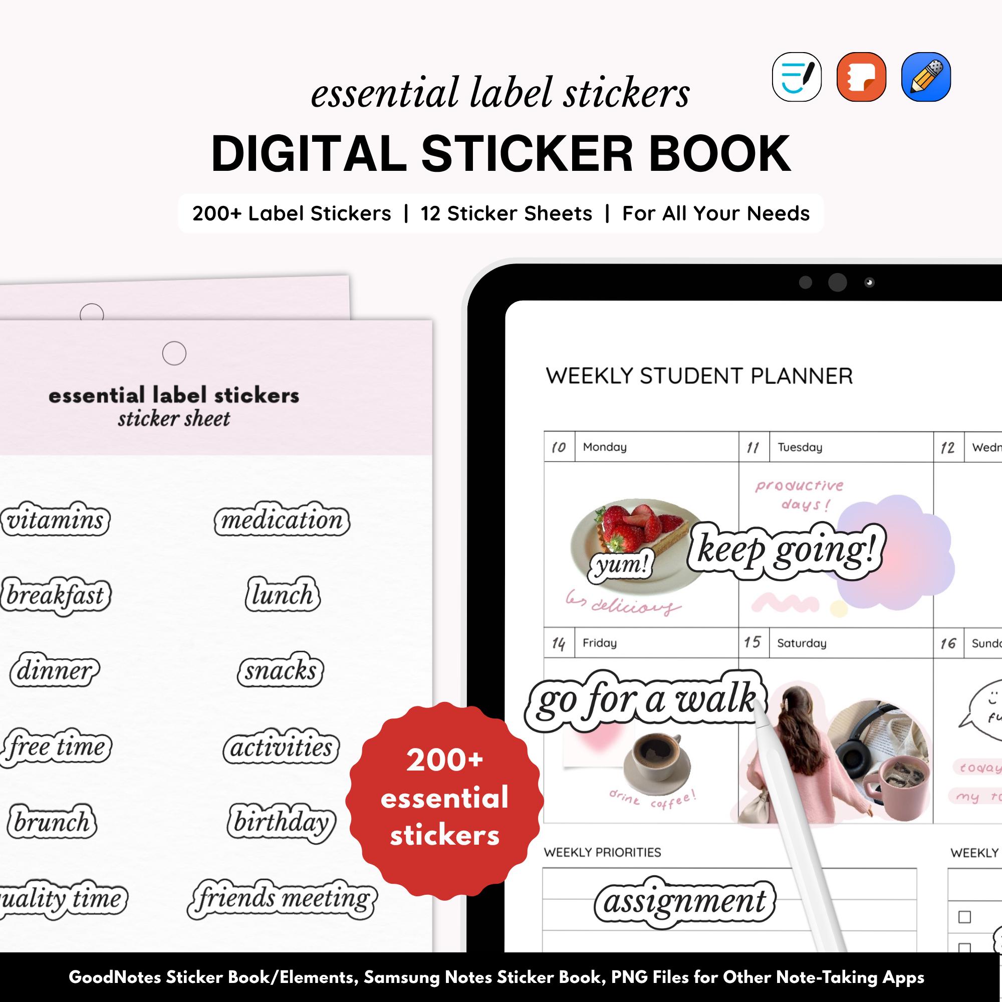 Digital Sticker Book, 200+ Everyday Essential Planner Stickers ...