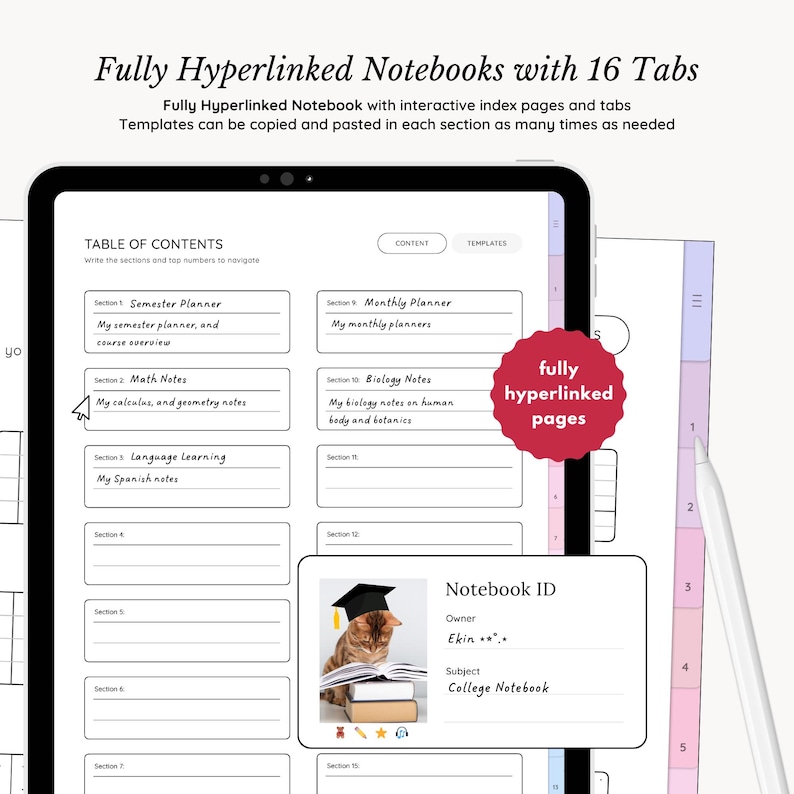 Samsung Notes & GoodNotes Digital Notebook BUNDLE, 8 Hyperlinked Notebooks, 65+ Student and Life Planner Templates, 2000+ Stickers image 11