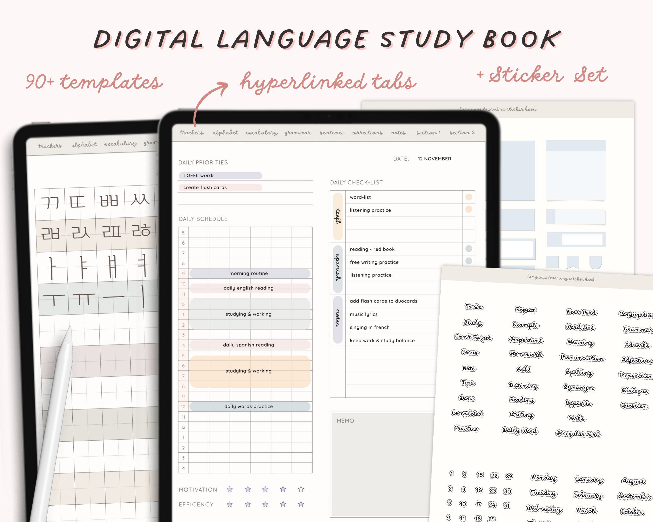 Language Learning Digital Planner Hyperlinked Language Study