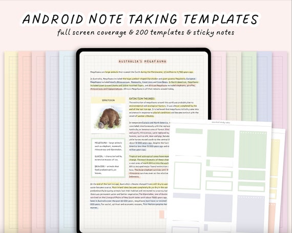 200 Android Note-Taking Templates | Colorful Note Templates | Student, College Note Templates | Samsung Notes, Android Digital Note Template