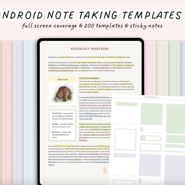 200 Android Note-Taking Templates | Colorful Note Templates | Student, College Note Templates | Samsung Notes, Android Digital Note Template