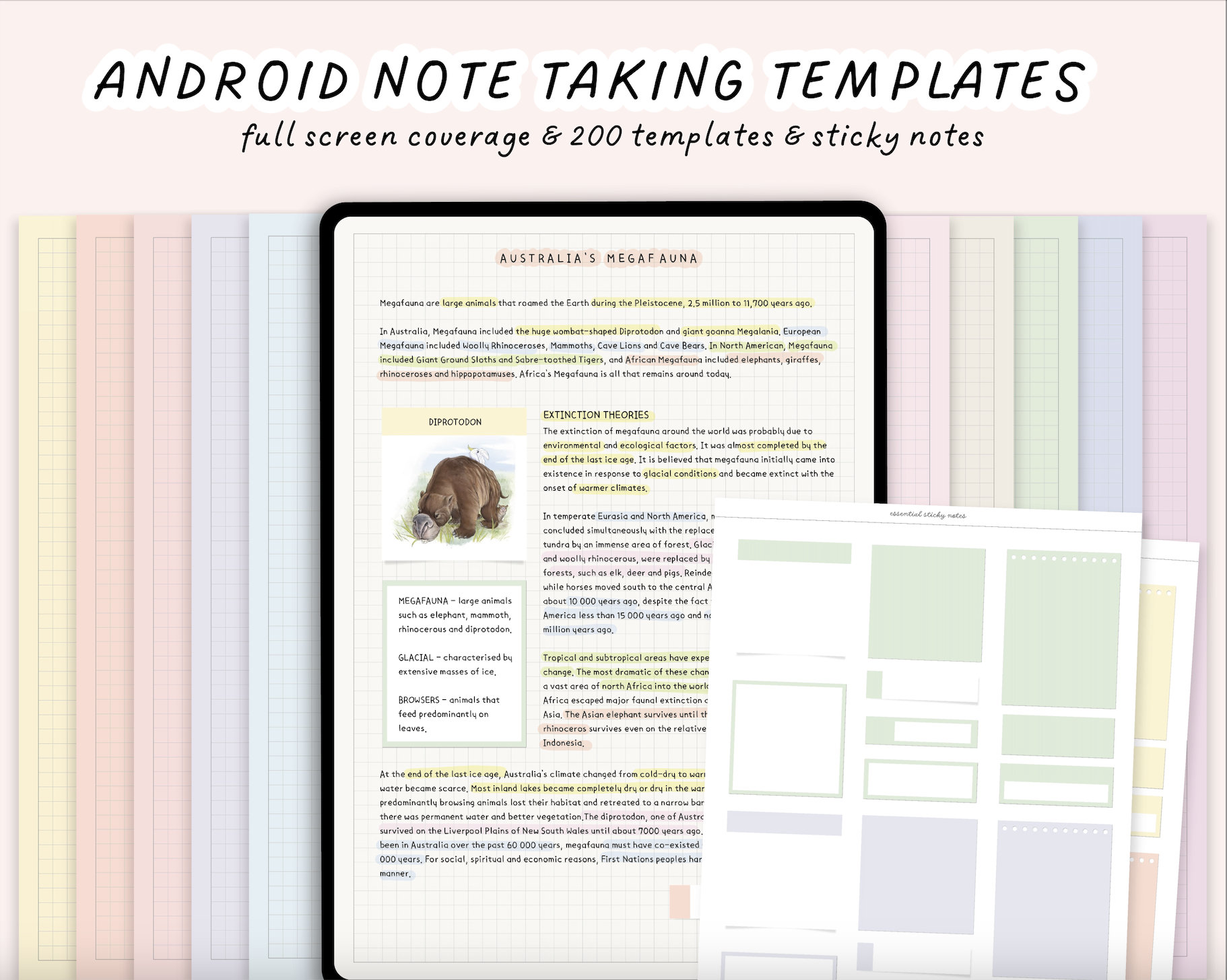 200 Android Note-Taking Templates | Colorful Note Templates | Student, College Note Templates | Samsung Notes, Android Digital Note Template