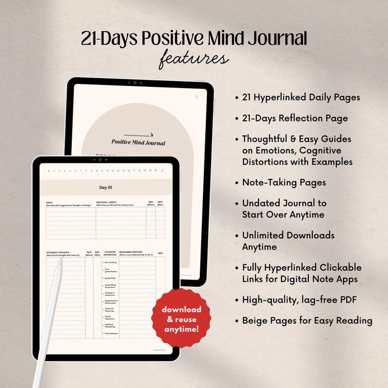 Digital Journal BUNDLE, Gratitude Journal, Self-Care Journal, 365 Day Journal, Undated PDF Digital Planners (Digital Download) image 9