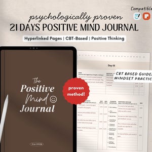 Diario de mentalidad positiva de 21 días, método psicológicamente probado, planificador de bienestar basado en la TCC, registro diario de pensamientos, diario de ansiedad