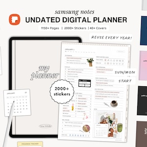 Planner definitivo Samsung Notes senza data, Planner digitale con collegamento ipertestuale per tablet Android, Modello Samsung Notes, Libro di adesivi per widget