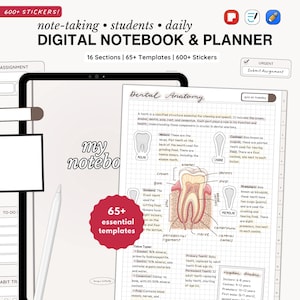 Hyperlänkad anteckningsbok och planerare: Student, livsplanerare, anteckningsmallar, Samsung Notes, GoodNotes etc. (digital nedladdning)