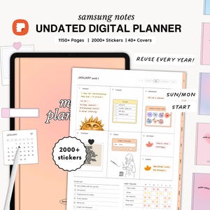 UNDATED Ultimate Samsung Notes Planner, Android Tablet Hyperlinked Digital Planner, Samsung Notes Template, Widget Stickers Sticker Book