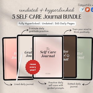 Minimalistisch digitaal dagboek BUNDEL, 365 dagen, dankbaarheidsdagboek, zelfzorgdagboek, ongedateerde pdf Wellness- en mindfulnessplanners
