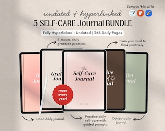 Undated Digital Journal BUNDLE, Gratitude Journal, Self Care Journal, 365 Day Wellness Planner with Prompts