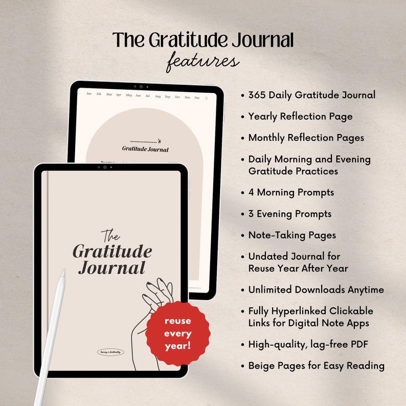 Digital Journal BUNDLE, Gratitude Journal, Self-Care Journal, 365 Day Journal, Undated PDF Digital Planners (Digital Download) image 3