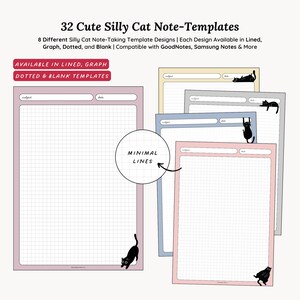 32 simpatici modelli digitali per prendere appunti con i gatti / Righe, a quadretti, a puntini, vuoti / compatibili con GoodNotes, Samsung Notes ecc. (Download digitale) immagine 2