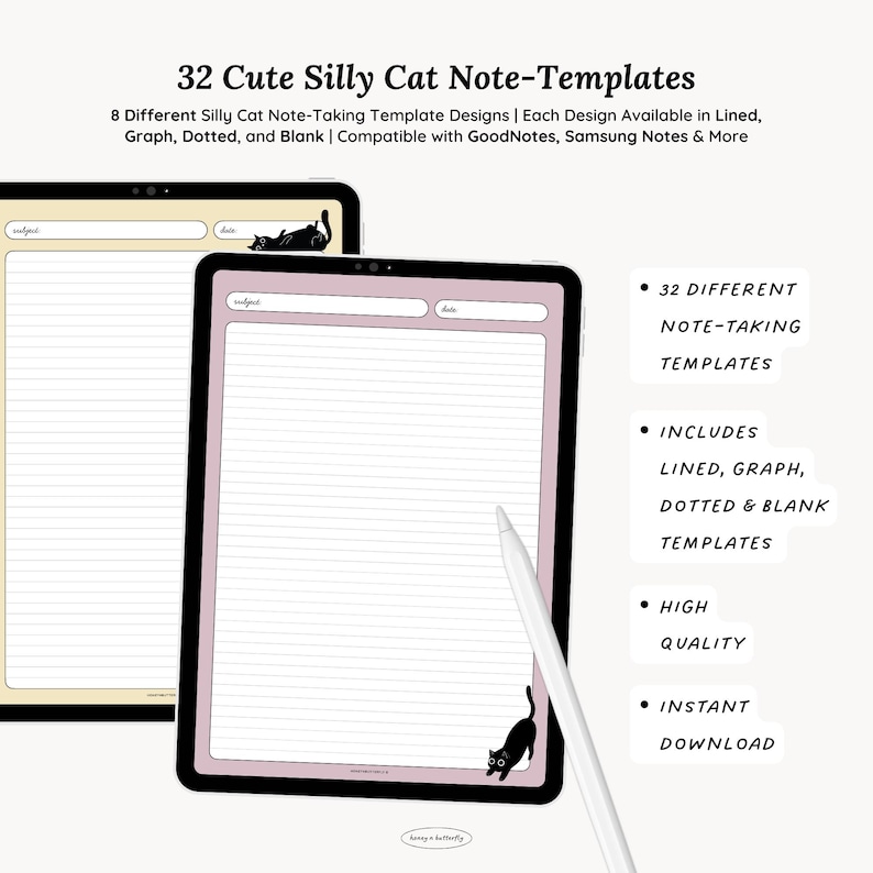 32 simpatici modelli digitali per prendere appunti con i gatti / Righe, a quadretti, a puntini, vuoti / compatibili con GoodNotes, Samsung Notes ecc. (Download digitale) immagine 4