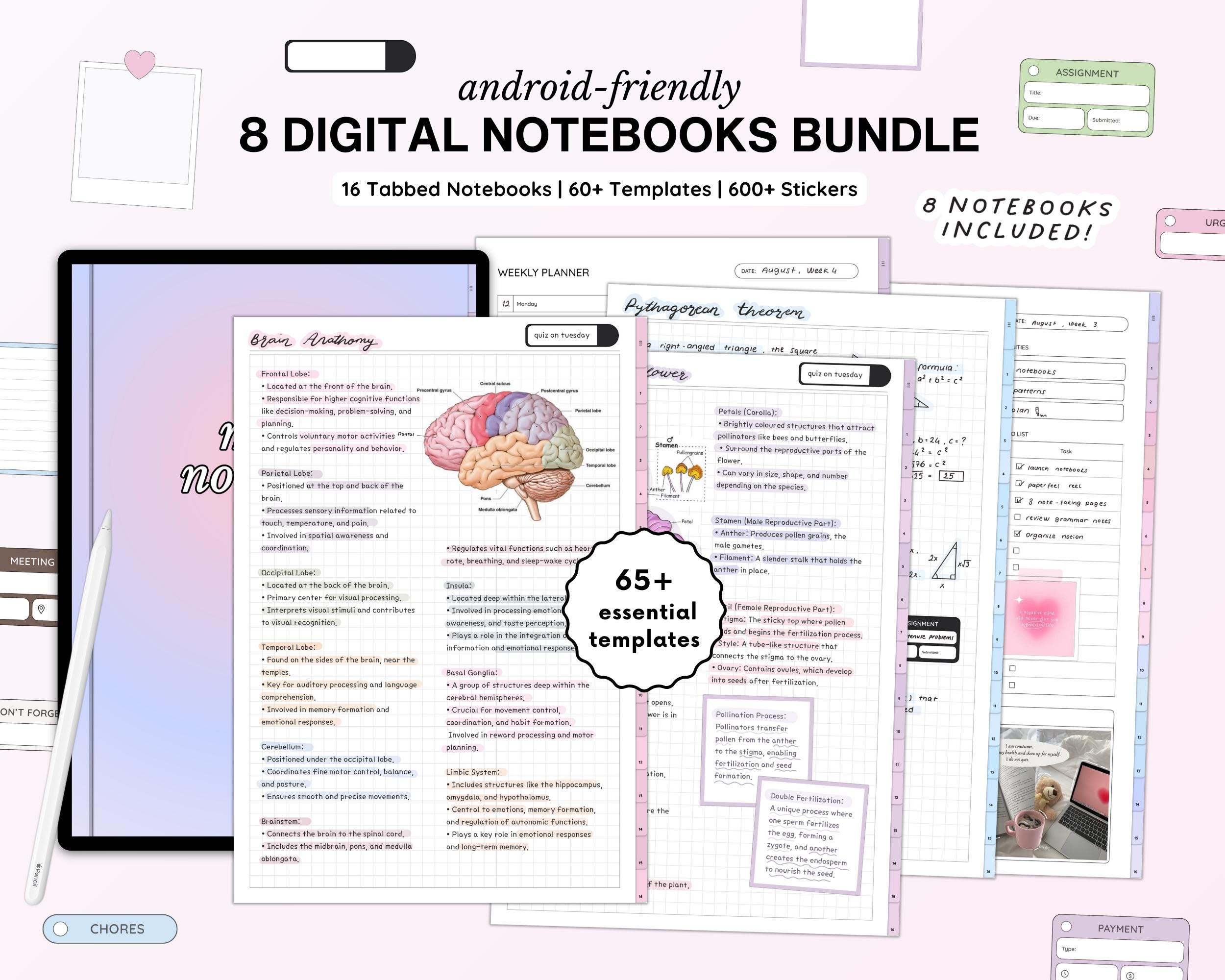 Samsung Notes Digital Notebook, Samsung Note Hyperlinked Planner, Student Digital Planner Android, Samsung Note Template, Widget Stickers