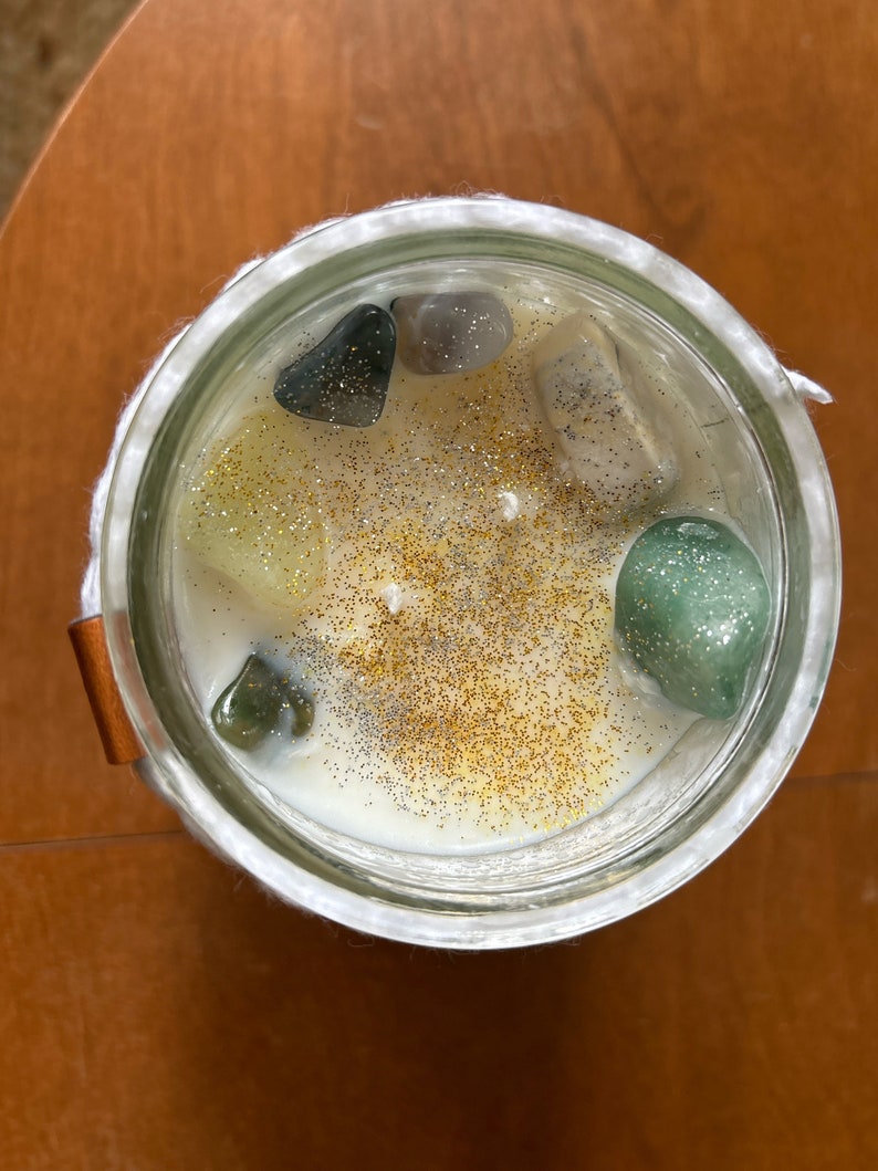 Abundance Manifestation Candle Jade/Sodalite/Howlite/Aventurine image 3