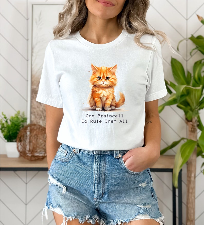 Funny Cat Shirt, One Braincell Orange Cat T-shirt, Orange Cat Owner Gift, Cat Dad Gift, Shirt for Cat Lover, Cat Mom Tshirt image 1