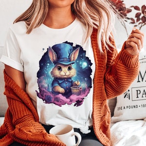 Magic Moonlight Rabbit Shirt, Bunny Shirt, Ladies Easter Bunny Shirt, Rabbit Lover Shirt, Magic Bunny Gift, Aesthetic Animal Graphic Tee
