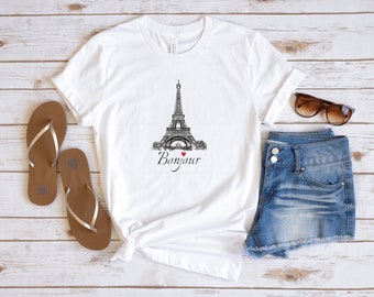 Bonjour Shirt, Paris Shirt, Paris Gifts, Paris Travel Shirt, The Eiffel Tower Shirt, Paris Theme Gift, Gift For Paris Lover, Europe Travel