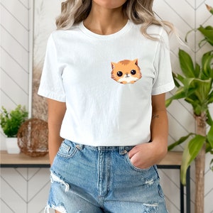 Orange Cat Shirt, Cat Shirt, Cute Kitty Tee, Kitten T-shirt, Gift for Cats Lover, Cat Mom Shirts, Cat Shirt Women,Cat Shirt,Cat Pocket Shirt