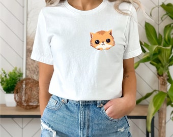 Orange Cat Shirt, Cat Shirt, Cute Kitty Tee, Kitten T-shirt, Gift for Cats Lover, Cat Mom Shirts, Cat Shirt Women,Cat Shirt,Cat Pocket Shirt