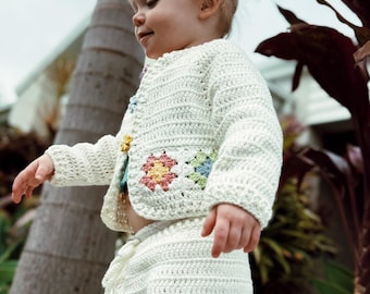 Kids Granny Square Crochet Yoga Pants and Cardigan Set Pattern -  (PDF digital download ONLY)