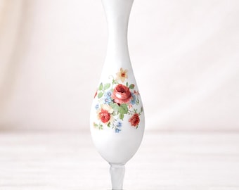 Vintage Norleans Italy Bud Vase – Mid Century Modern Frosted Glass Red Rose Floral Decor