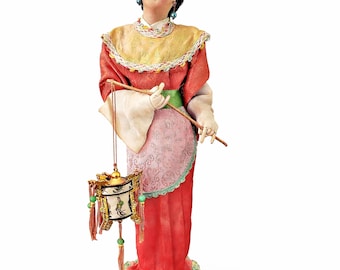 Vintage Handmade Cloth Geisha Doll – Silk Kimono Textile Art Figurine 1960s–1970s