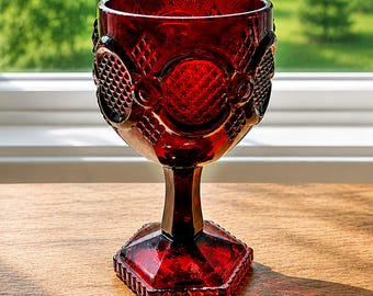 Vintage Avon Cape Cod Ruby Red Goblet – 1876 Centennial Line Collection – 10 oz – Made in USA