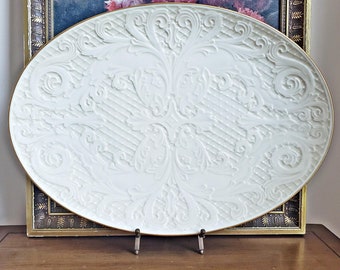 Vintage Lenox Oval Platter: Dolphin Collection, 24K Gold Trim, Ivory China