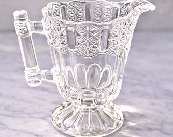 Antique EAPG Creamer 1880s Adams & Co Cottage Pattern | Figural Hands Handle Victorian Glass Pitcher